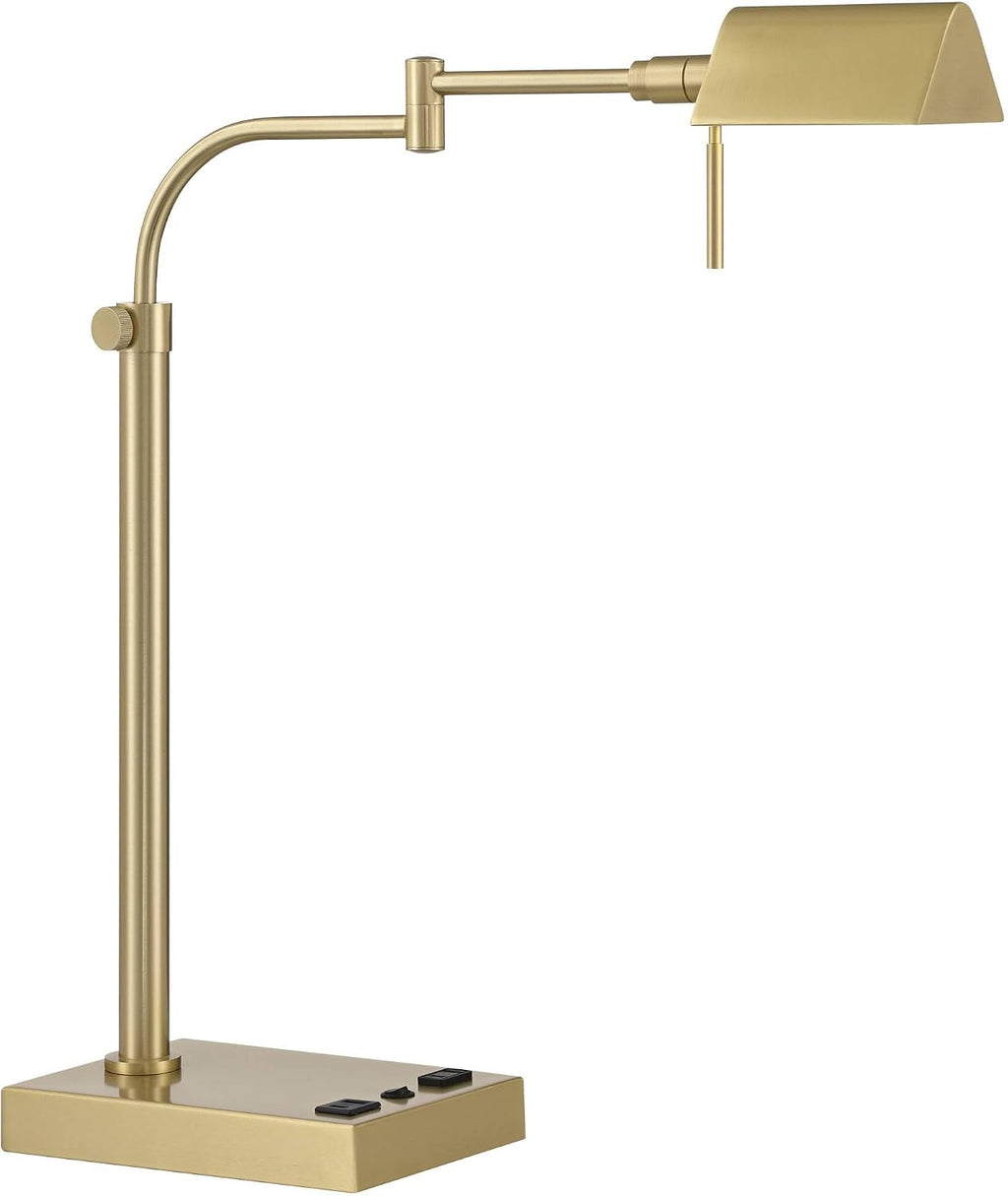 Possini Euro Design Keegan 24 1/2' High Modern Desk Lamp Adjustable USB Port AC Power Outlet Gold Brass Finish Metal Single Shade Home Office Living Room Charging Bedroom Bedside Nightstand House