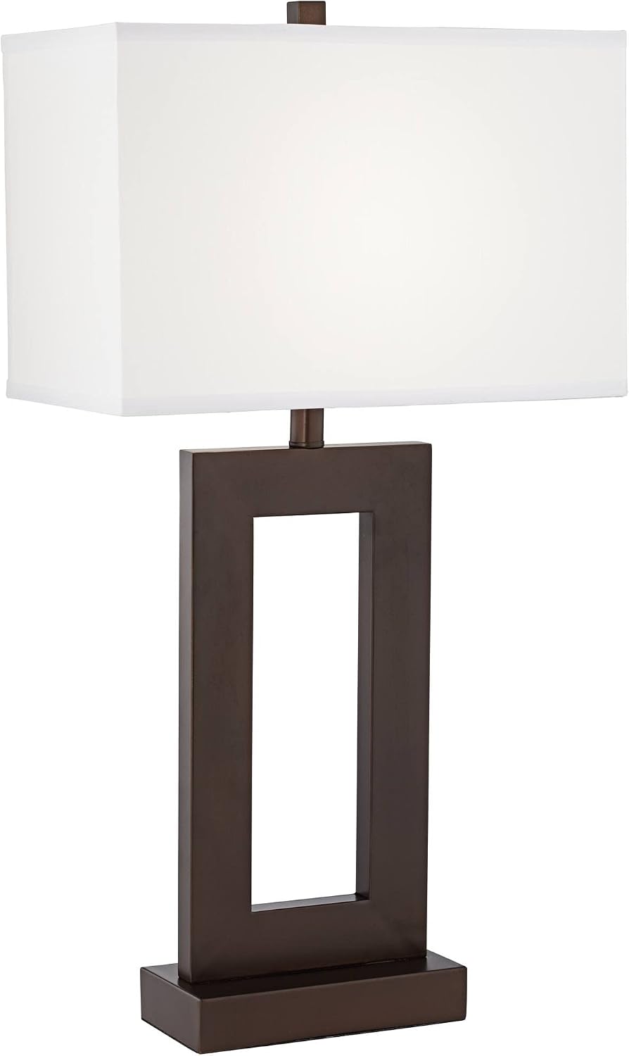 360 Lighting Marshall Modern 3-Way Table Lamp 30 1/4' Tall with Dimmer and USB Charging Port Bronze Open Window White Rectangular Shade for Bedroom Living Room Nightstand Bedside Night Stand Office