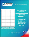 Premium Label Supply White Sticker Labels – 2.625' x 2' – Laser/Inkjet Compatible – (15 per Sheet), 1000 Sheets – 15,000 Total Adhesive Labels