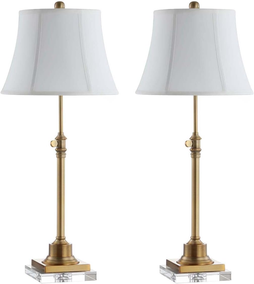 SAFAVIEH Lighting Collection Callen Crystal/ Brass Gold 21-31-inch Adjustable Bedroom Living Room Home Office Desk Nightstand Table Lamp Set of 2 (LED Bulbs Included)