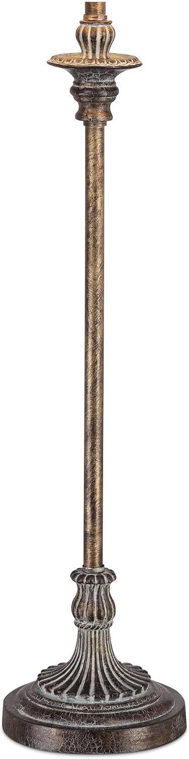 Regency Hill Bentley Traditional French Country Style Buffet Table Lamps 31.5' Tall Skinny Set of 2 Weathered Brown Ridged Linen Fabric Tapered Drum Shade Decor for Living Room House Home Dining