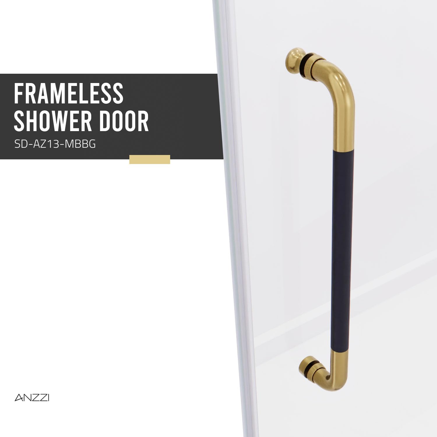 ANZZI Frameless Shower Door 76' x 48' Frameless Shower Door with Sliding - Matte Black and Brushed Gold - Madam Series (SD-AZ13-01MBBG)