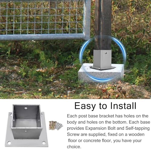 Heavy-Duty Cement Post Base Kit for 2x2 to 8x8 Inches, Durable Fence Gate Post Anchor with Brackets, Screws & Fittings - Sturdy Support for Square Columns