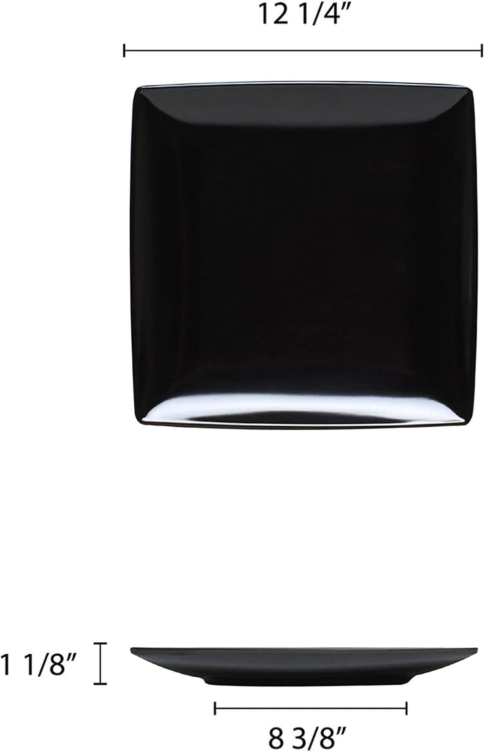 TrueCraftware- 12' x 12' Square Plate Classic Black Dinnerware Melamine Set of 12- Dishwasher Safe Reusable Dinner Plates Durable Lightweight Dinnerware for Dinner Dishes