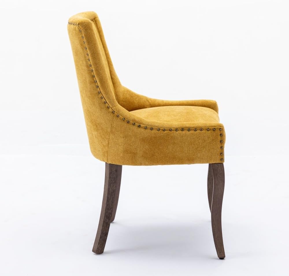 Dining Chairs Set of 2, Thickened Fabric Upholstered Chair with Neutral Solid Wood Legs & Bronze Nailhead Trim, Comfortable Accent Chairs for Dining Room/Kitchen/Living Space(Golden + Fabric)