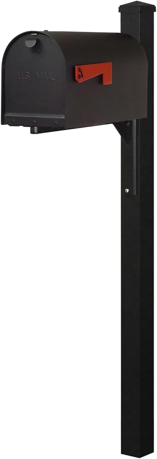 Special Lite Titan Curbside Mailbox with Wellington Post - Black Steel/Aluminum Mailbox with Post - SCH1016S_SPK720-BLK