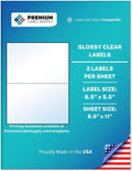 Premium Label Supply Large Glossy Clear Labels – 8.5' x 5.5' – Laser/Inkjet Compatible – (2 per Sheet), 1000 Sheets – 2,000 Total Adhesive Labels