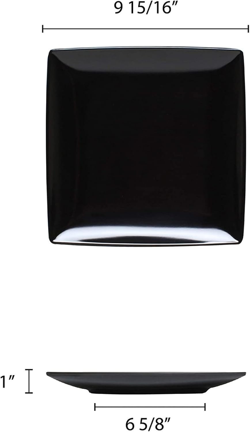 TrueCraftware- 10' x 10' Square Plate Classic Black Dinnerware Melamine Set of 12- Dishwasher Safe Reusable Dinner Plates Durable Lightweight Dinnerware for Dinner Dishes