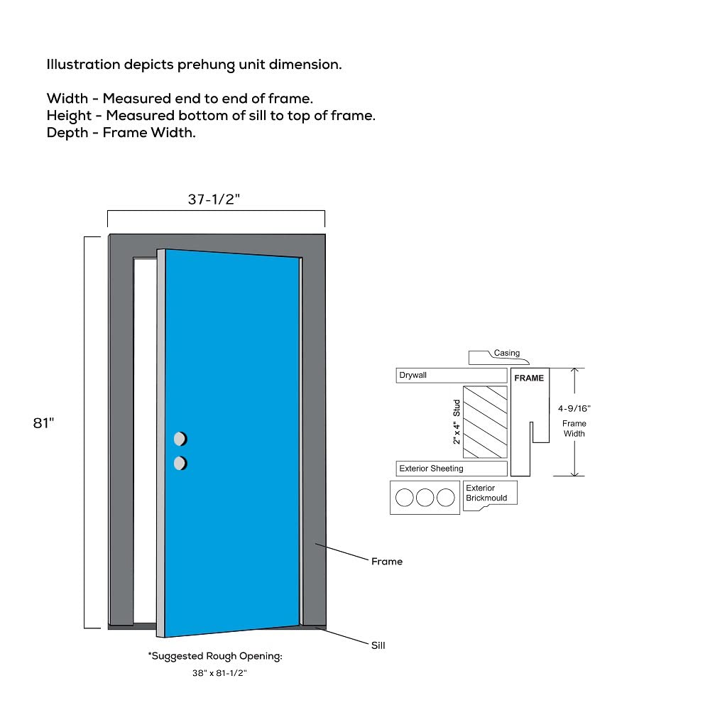 National Door Company ZZ364732L Fiberglass Smooth, Primed, Left Hand Outswing, Prehung Door, Full Lite, Grilles Between Glass, 36'x80'