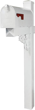 4Ever Products The Wilson Decorative Curbside Letterbox Post with Medium Capacity Galvanized Steel Mailbox and Post Combo (White Mailbox)