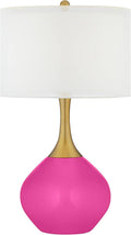 Color + Plus Nickki 30 1/2' Tall Large Mid Century Modern Glass End Table Lamp Fuchsia Pink Gold Brass Finish Metal Base Single White Shade Living Room Bedroom Bedside Nightstand House Office