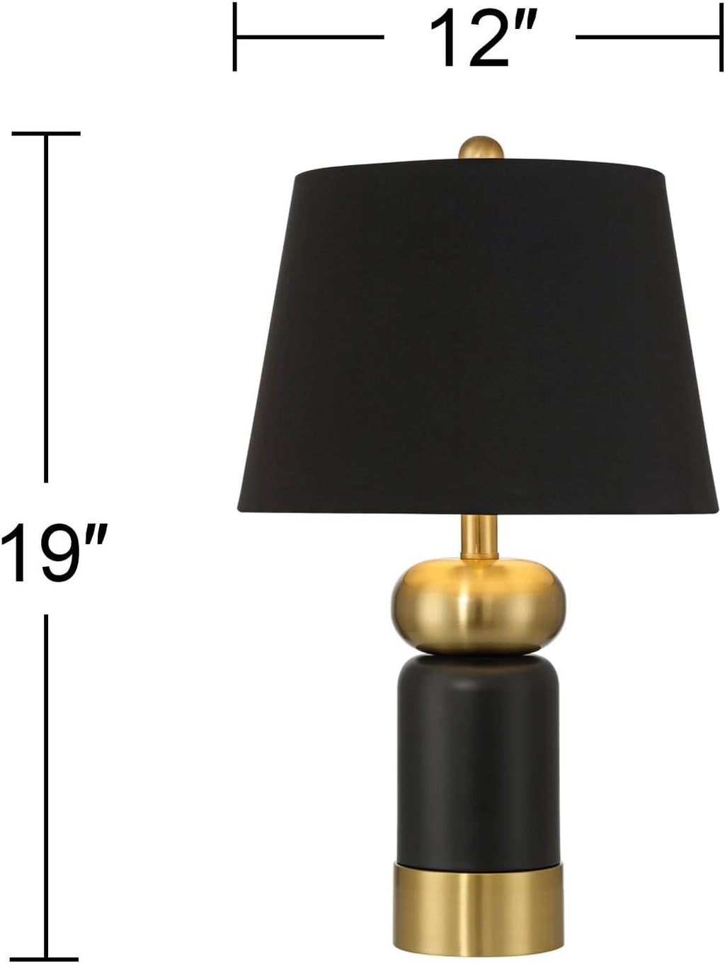 360 Lighting Anthem 19' High Small Modern Accent Table Lamps Set of 2 Black Gold Brass Finish Metal Fabric Black Shade Living Room Bedroom Bedside Nightstand House Office Home Reading Kitchen
