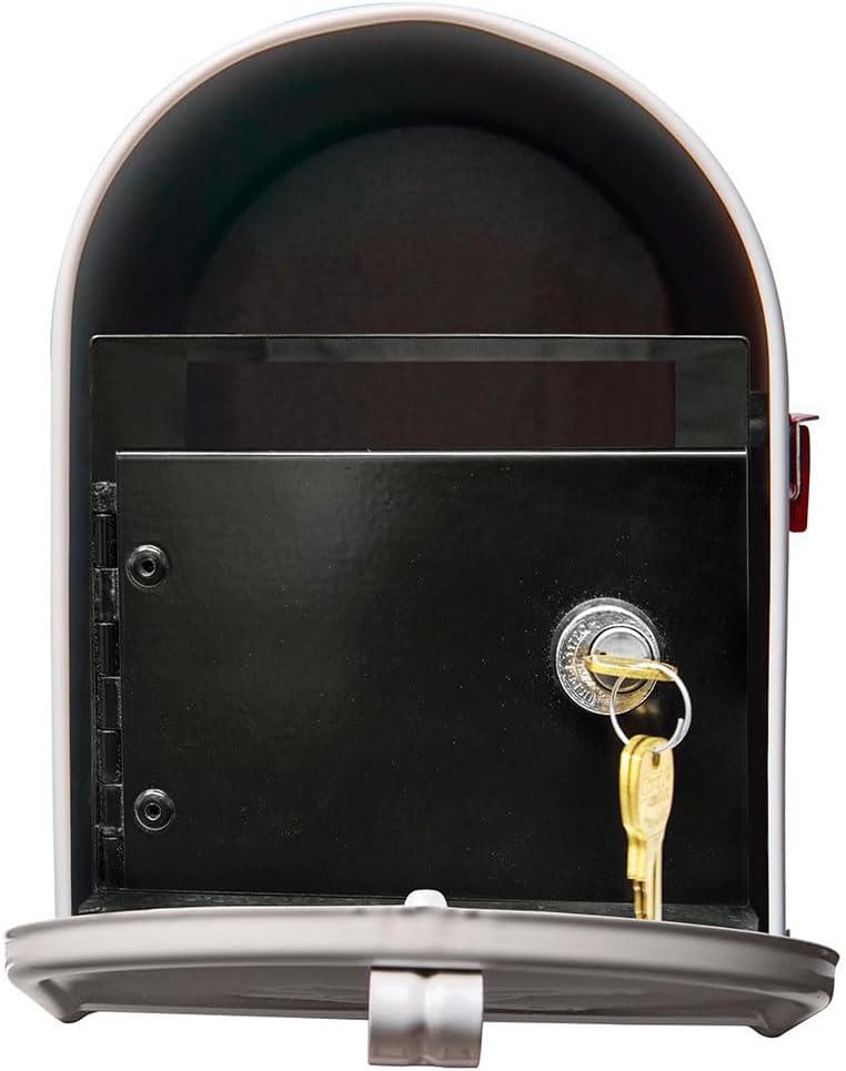 LMPST-E1-LKIT-701-WHT Lewiston Rust Free Cast Aluminum Locking Mailbox System with Economy Mailbox, Post, Decorative Horsehead Finial & Ornate Base, White