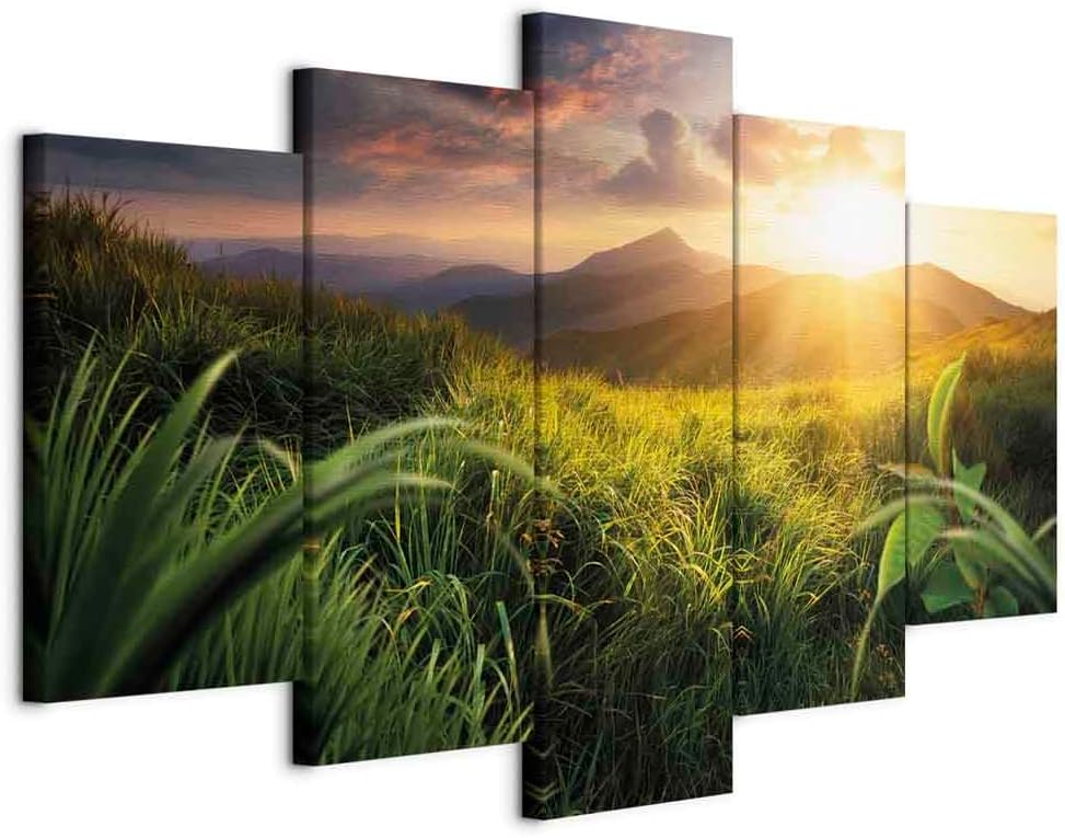 artgeist Acoustic Canvas Wall Art Nature Mountains 80x40 in - 5pcs Picture with Acoustic Foam Sound Print Artwork Room Acoustics Soundproofing Landscape Sky c-A-0095-b-m