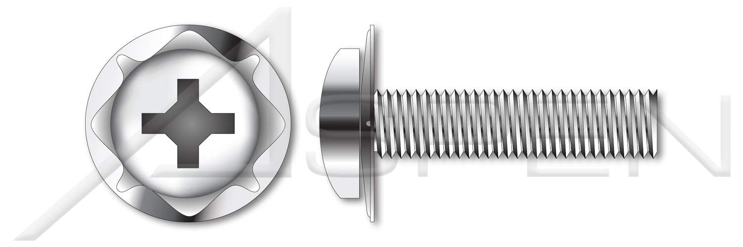 (5000 pcs) #6-32 X 5/8', Square Cone SEMS Washer Machine Screws, Pan Phillips Drive, Stainless Steel, Washer Material 410 Stainless Steel