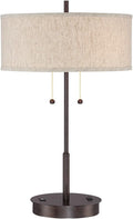 360 Lighting Nikola 23 1/2' High Modern Accent Table Lamp with USB Charging Ports A+C and AC Power Outlet in Base Bronze Fabric Drum Shade Bedroom Living Room House Desk Bedside Nightstand Office