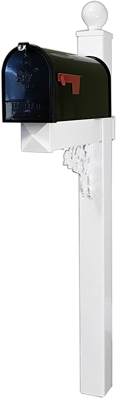 4Ever Products The Roosevelt Vinyl/PVC Mailbox Post (Includes Mailbox) Complete Decorative Curbside Mailbox System with Classic Traditional Style (Black Mailbox)