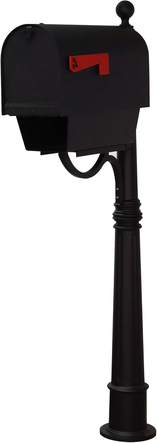Special Lite Titan Steel Curbside Mailbox with Paper Tube with Ashland Post - Black Aluminum Mailbox with Post - SCH2016S-SPK600-BLK