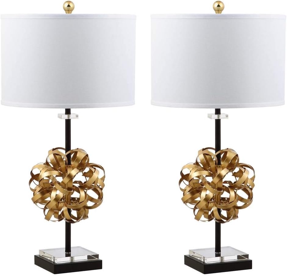SAFAVIEH Lighting Collection Lionel Abstract Gold/ Black Ribbon 30-inch Bedroom Living Room Home Office Desk Nightstand Table Lamp Set of 2 (LED Bulbs Included)