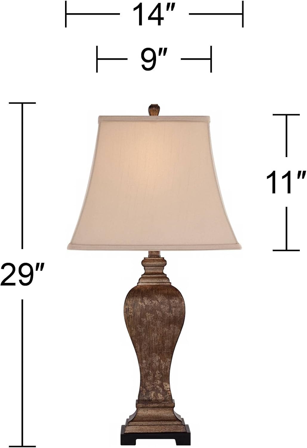 Regency Hill Edgar Farmhouse Country Rustic Traditional 3-Way Table Lamp with Table Top Dimmer 29' Tall Bronze Taupe Rectangle Shade for Living Room Bedroom House Bedside Nightstand