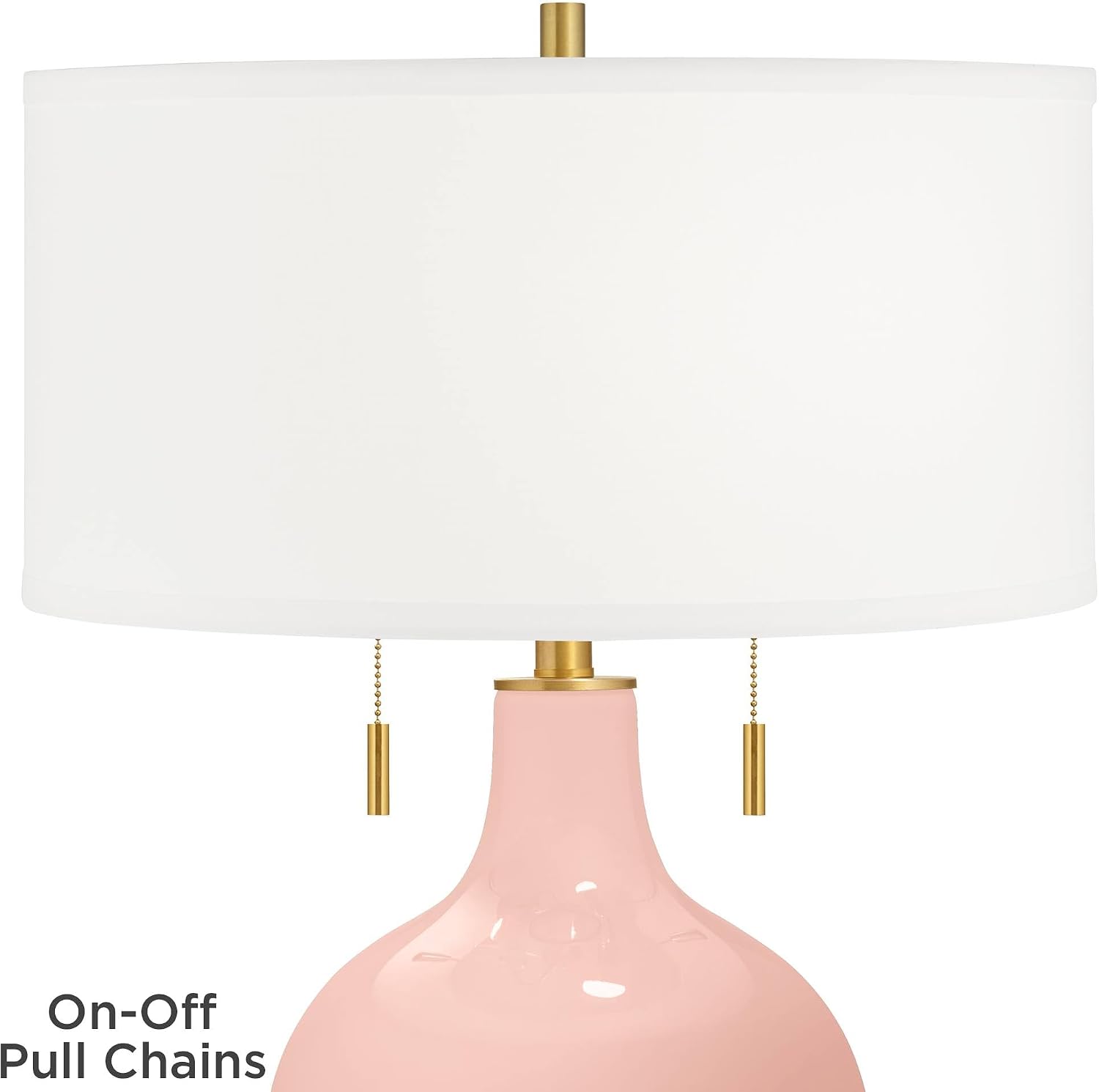 Color + Plus Toby 28' Tall Modern Glass Table Lamp Pull Chain Rose Pink Gold Brass Accents Finish Single Fabric White Shade Living Room Bedroom Bedside Nightstand House Office Home Reading Kitchen