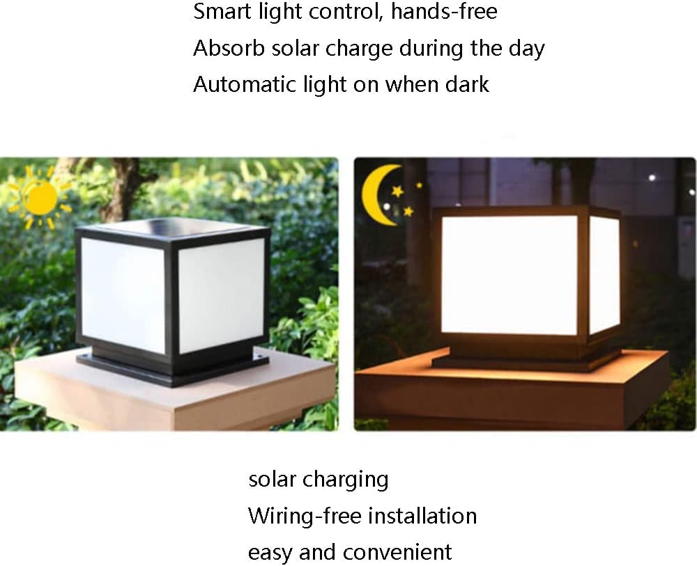 Outdoor Fence Powered Lights Garden Decoration Solar Lantern Post with Pier Mount Base Outside Decorative Floor Lamp Fits 4X4, 5X5 6X6 Wooden Posts, Black/11.8In