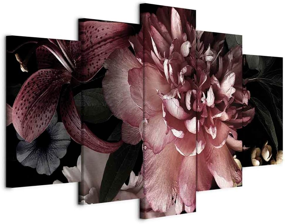 artgeist Canvas Wall Art Print Flowers 59x30 in - 5pcs Home Decor Framed Stretched Picture Photo Painting Artwork Image - Peonies Flowers Nature b-C-0638-b-m
