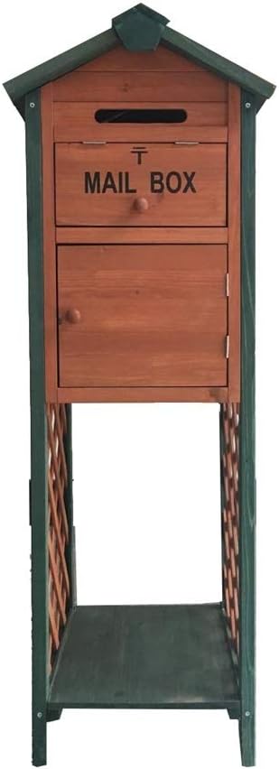 Mailbox, Waterproof Vertical Post Box Large Capacity Natural Wooden Newspaper Magazine Security Letterboxes for Outside Wall, Wedding (41.5×53.5×123.5cm)