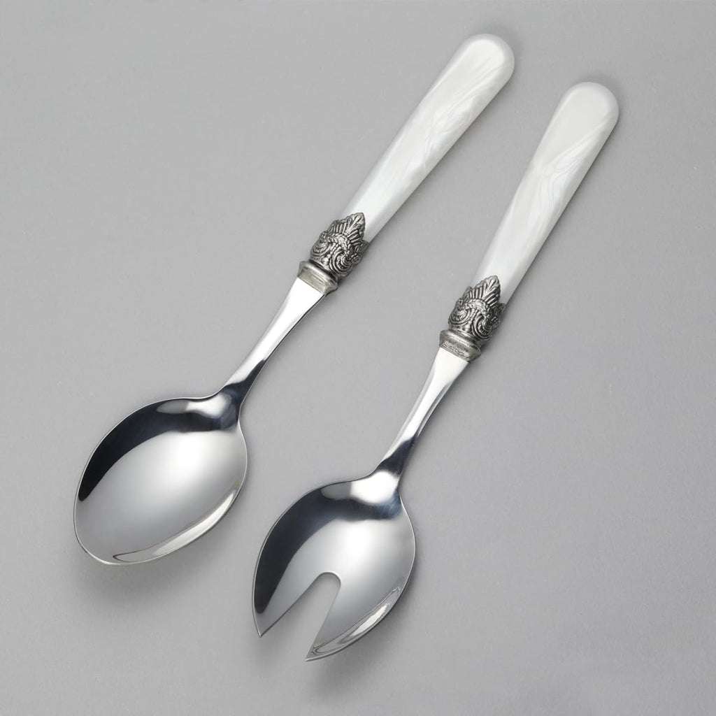 REVERIE Collection 18/10 Stainless Steel Vintage Flatware set,Sliverware set,Dishwasher safe (45, Pearl White)