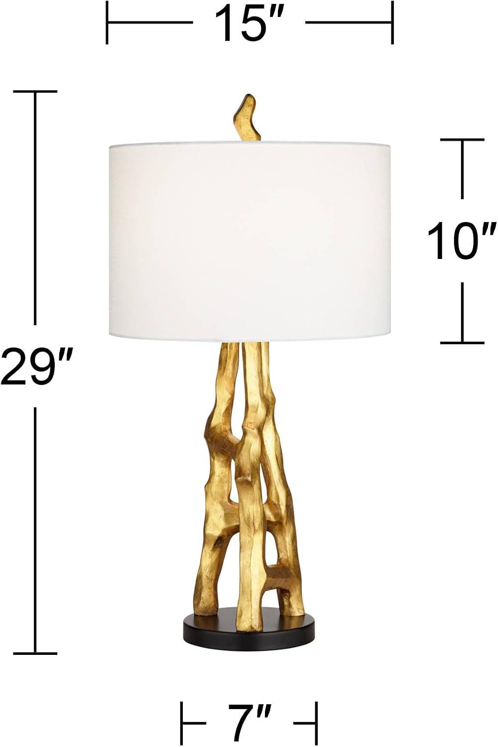Possini Euro Design Organic Modern Table Lamps 29' Tall Set of 2 Sculptural Gold Bamboo Sculpture White Fabric Drum Shade Decor for Bedroom Living Family Room Bedside Nightstand House Home Office