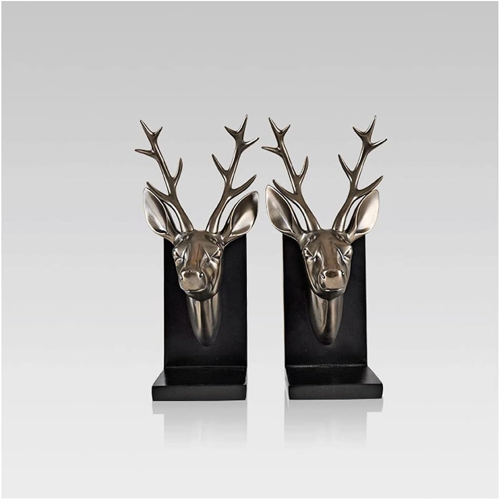 Desktop bookend Book End Creative Bookends Art Book Ends Classic European Retro Deer Head Bookend Home Office Decoration Fashion Gifts Perfect Home Decor (Color : Black)