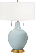 Color + Plus Toby 28' Tall Modern Glass Table Lamp Pull Chain Rain Blue Gold Brass Finish Single Fabric White Shade Living Room Bedroom Bedside Nightstand House Office Home Reading Kitchen Entryway