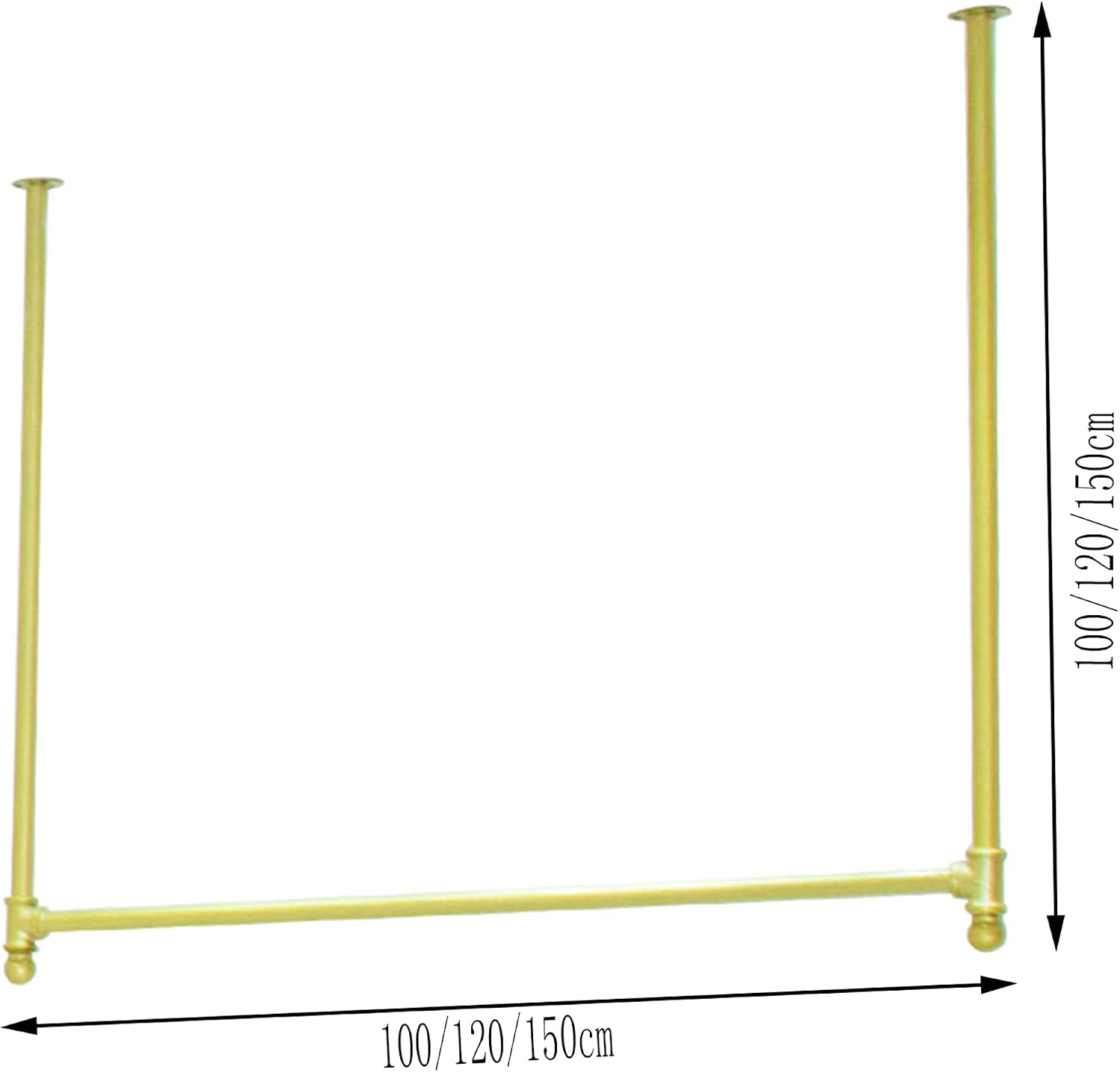 Wall-Mounted Clothing Display Rack, Heavy-Duty Multifunctional Metal Clothes Rail, Bridal Shop Shelf Ceiling Hanger, Clothes Storage Organizer(Golden-100Cmx120Cm