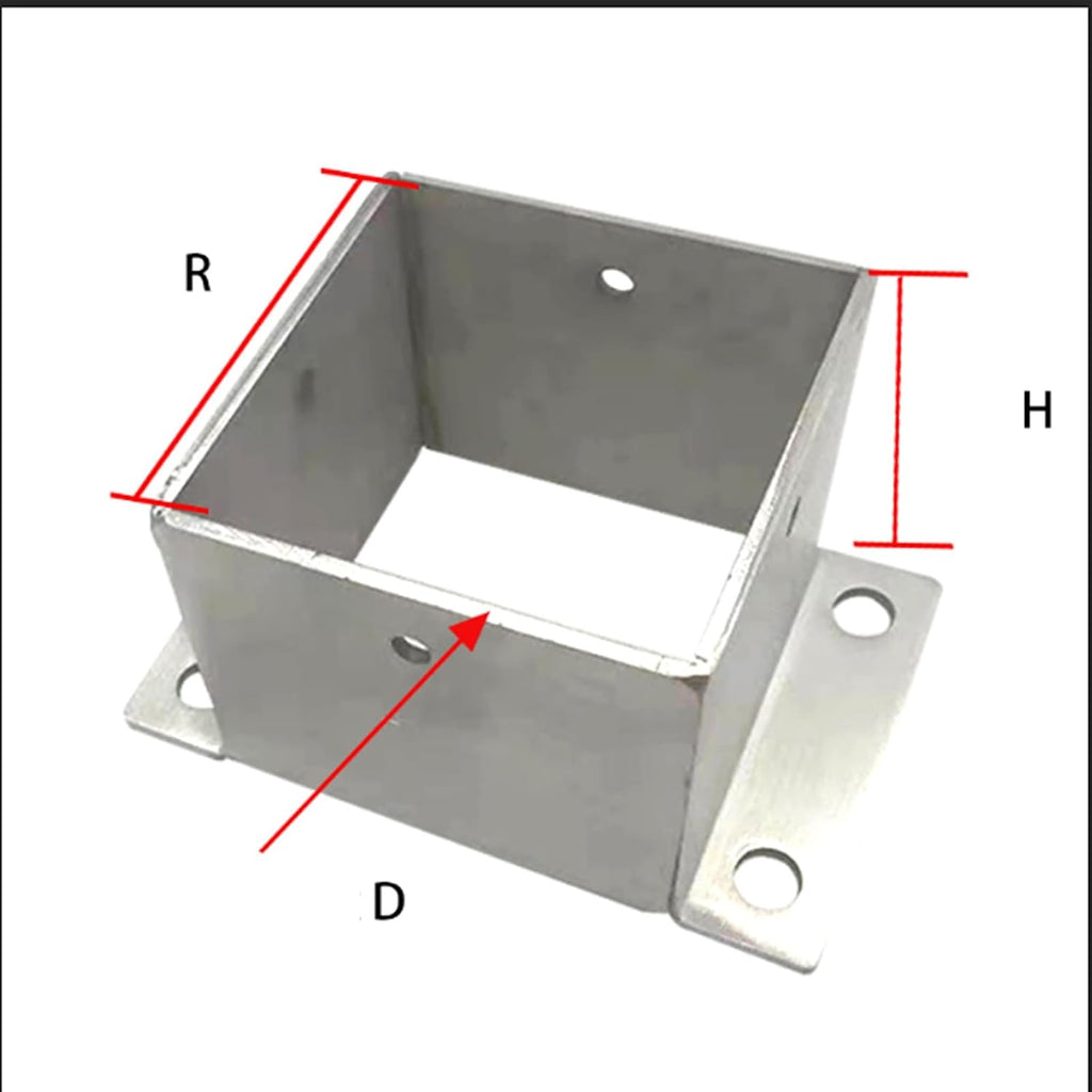 Square Metal Railing Support Kit, Garden Yard Farm Post Bracket Stands,Set of 4 - Wooden Post Base - Galvanized Steel Fences Holder Support Deck Base Fit Porch Railing Mailbox(101 * 101 * 80mm)