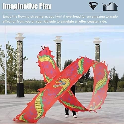 Fitness toys Dragon Ribbon Streamer,Dragon Silk Flowy,3D Colorful Dragon Silk Flowy Spinning & Shaking Kungfu Dragon Dance Silk Poi For Playing/Work Out Parent-Child Game Project Outdoor Park(12m)