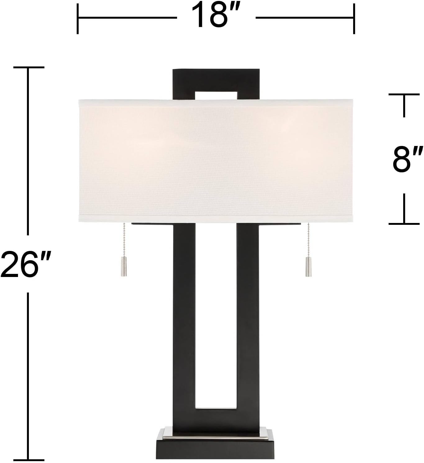 360 Lighting Neil 26' High Rectangular Rustic Modern Table Lamps Set of 2 USB Port Pull Chain Black Metal White Shade Living Room Charging Bedroom Bedside Nightstand House Office Entryway