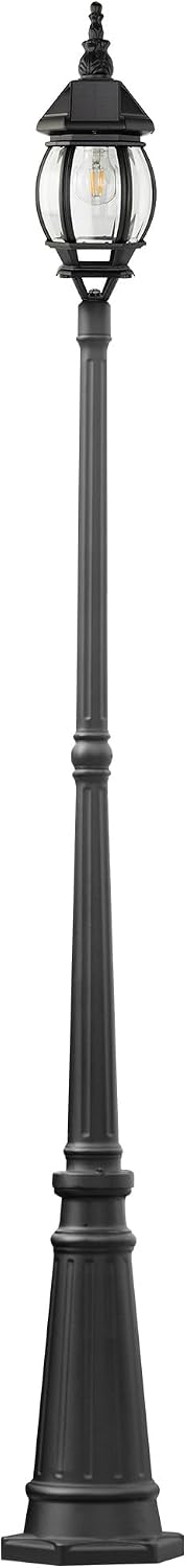 LUTEC Solar Lamp Post Light, Dusk to Dawn Waterproof Pole Light with Clear Glass, Aluminium Exterior Vintage Black Solar Powered Street Light Fixtures for Garden, Driveway, Pathway(Bulb Included)