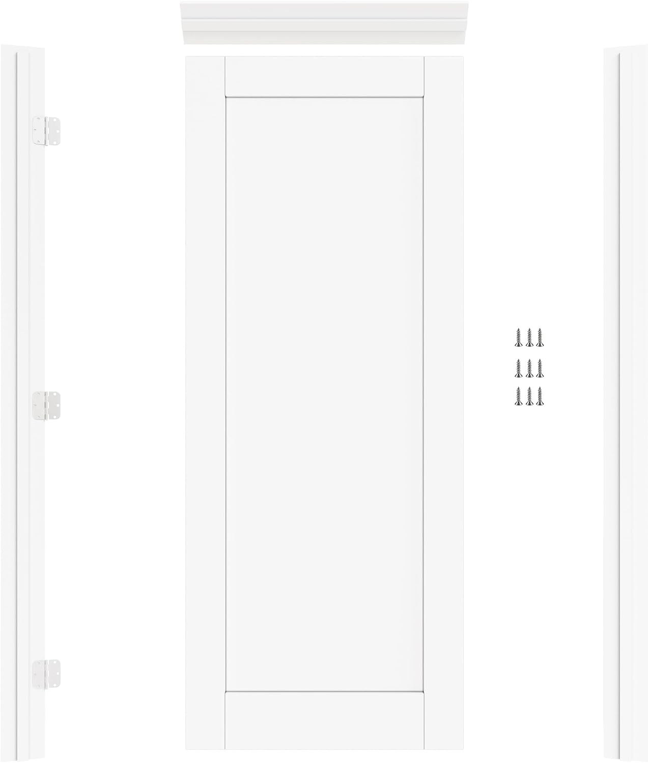 32' x 80' Prehung Door White Primed Panel Slab Doors with Jamb Kit, Solid Core MDF Interior Door for Bathroom Pantry Laundry, Easy Assemble - Left Handed Silver Hinge
