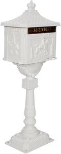Cast Aluminum Post Mount Mailbox, Heavy Duty Courtyard Villa Decoration Vertical Security Postal Mailbox, White