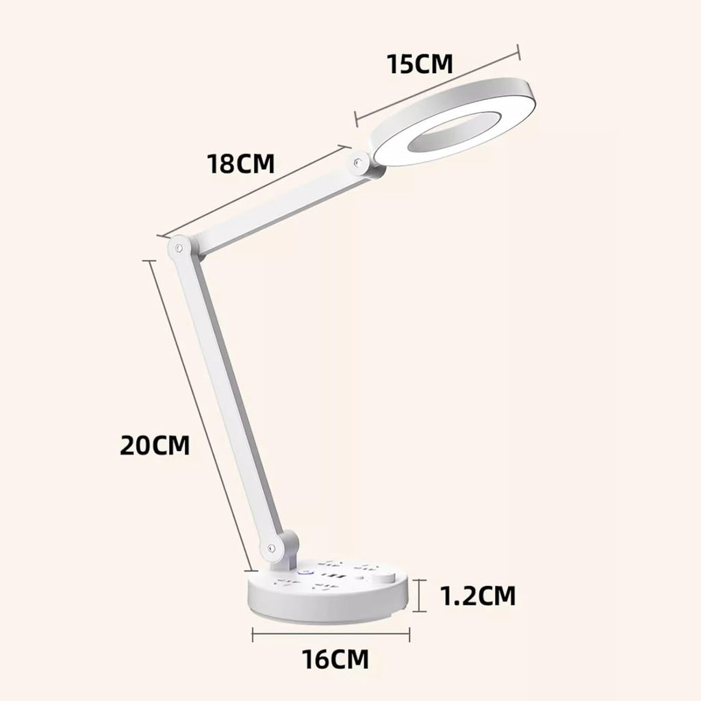 LED Desk Lamp LED Desk Lamp, Adjustable Swing Arm Table Lamp, Eye Protection Dimmable Office Lamp with 2 USB Charging Ports, 4 AC Power Outlets, Phone Stand Desk Lamp