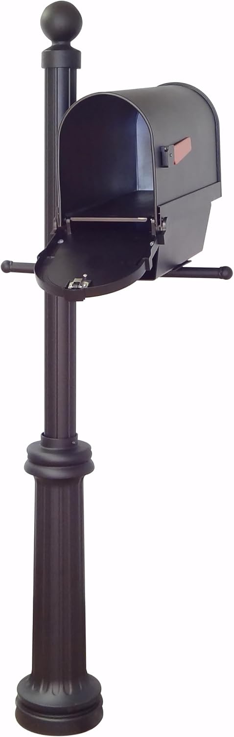 Special Lite Savannah Curbside Mailbox with Paper Tube with Fresno Post- Black Aluminum Mailbox with Post - SCS2014-SPK592-BLK