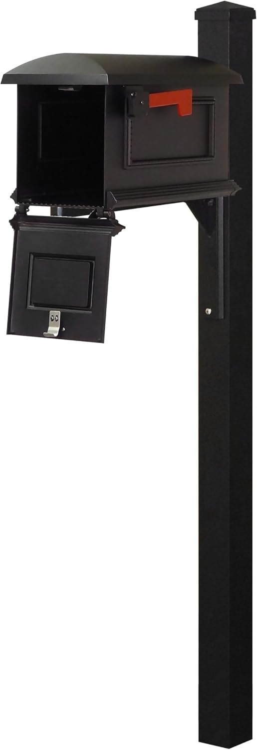 Special Lite Traditional Curbside Mailbox with Wellington Post - Black Aluminum Mailbox with Post - SCT1010_SPK720-BLK