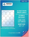 Premium Label Supply Glossy White Sticker Round Labels – 2.5' Circle – (9 per Sheet) (Glossy White for Inkjet Only, 4500 Labels)