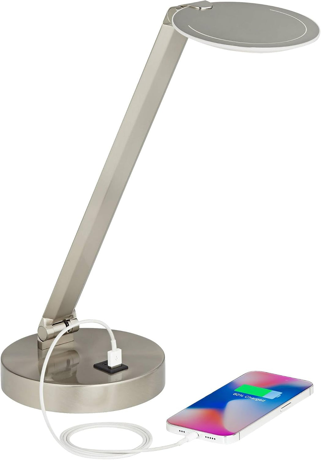 Possini Euro Design Kobie 21 3/4' High Single Modern Metal Desk Lamp Adjustable Height LED USB Port Silver Nickel Finish Family Office Living Room Charging Bedroom Bedside Nightstand House