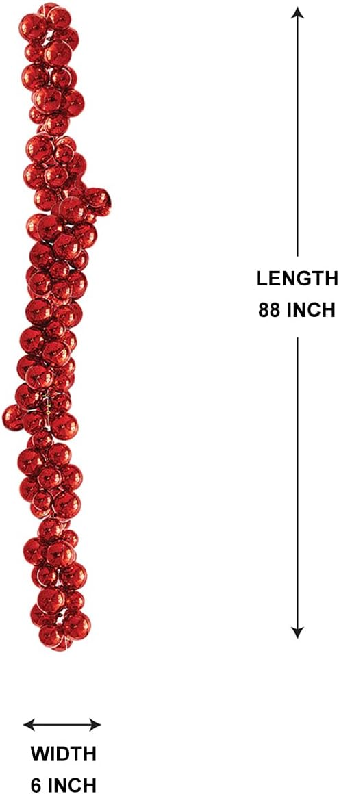 Serene Spaces Living Red Plastic Bauble Garland, Christmas Tree, Mantel, Banister, Doorway & Holiday Party Décor, 88' Long