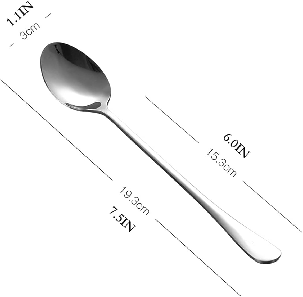 Spoons 7.5-Inch Long Handle Spoons Set Espresso Spoons Ice Cream Spoon Stainless Steel Small Spoons for Dessert Flatware Set of 6 Tablespoon