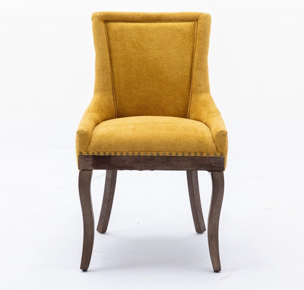 Dining Chairs Set of 2, Thickened Fabric Upholstered Chair with Neutral Solid Wood Legs & Bronze Nailhead Trim, Comfortable Accent Chairs for Dining Room/Kitchen/Living Space(Golden + Fabric)