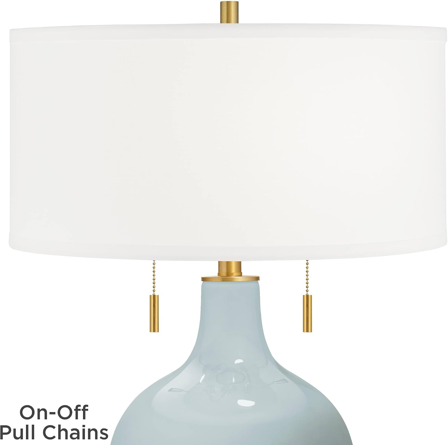 Color + Plus Toby 28' Tall Modern Glass Table Lamp Pull Chain Rain Blue Gold Brass Finish Single Fabric White Shade Living Room Bedroom Bedside Nightstand House Office Home Reading Kitchen Entryway