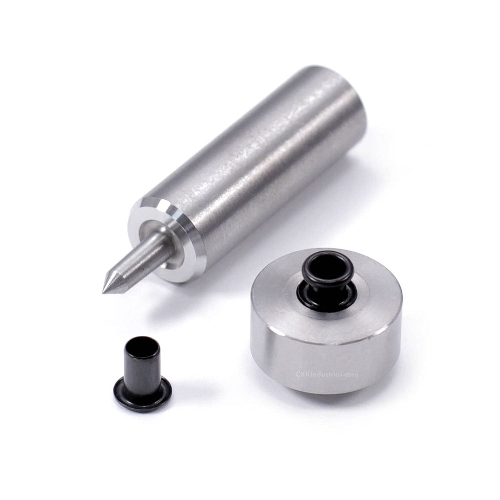 Eyelet Setting Tools & Eyelets Combo - (1) [ #6 & #8 Eyelet Setting Dies (3/16 & 1/4 Inch) ] + (100) [#6-9 & #8-9 Black Eyelets (3/16 & 1/4 Inch diameters)] - for Holster Making, Sewing, Repair, etc.