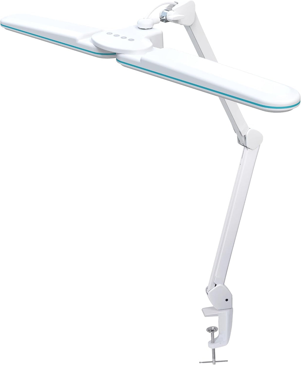 Neatfi Elite HD XL LED Desk Lamp | 3 Light Modes | Non-Polar Dimming | Eye-Caring Desk Light for Home Office, Drafting, Beauty Shop, Workbench (Blue Ring, CCT with Clamp)